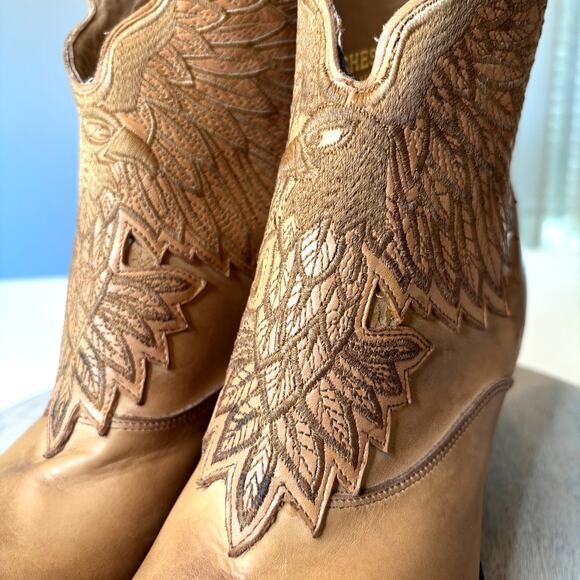 Lucchese Bootmaker Eagle Embroidered Tan Leather Ankle Boots Women’s 9.5 NWT - Picture 5 of 14